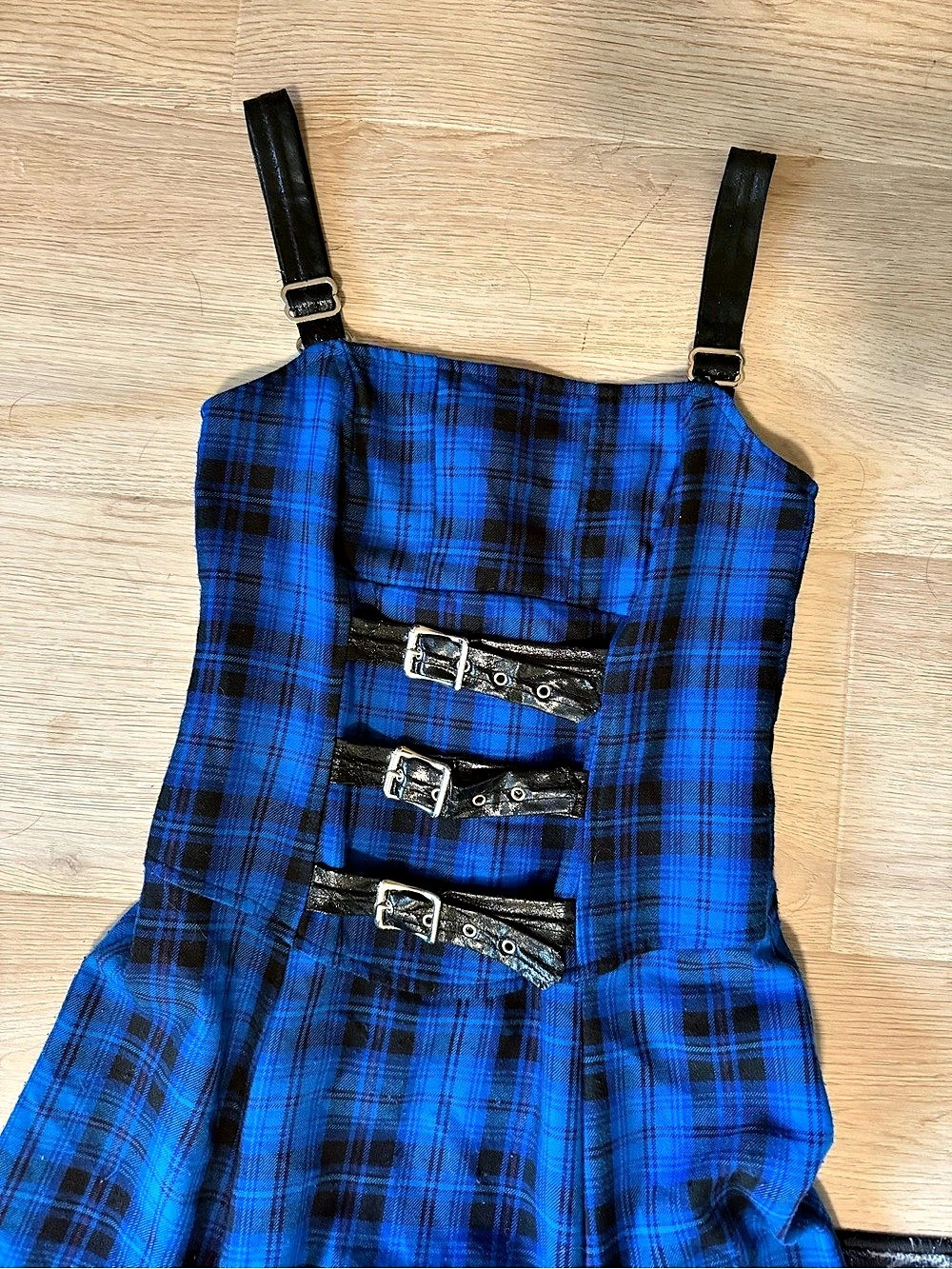 RARE VINTAGE lip service plaid blue scrunched dress - Picture 4 of 6